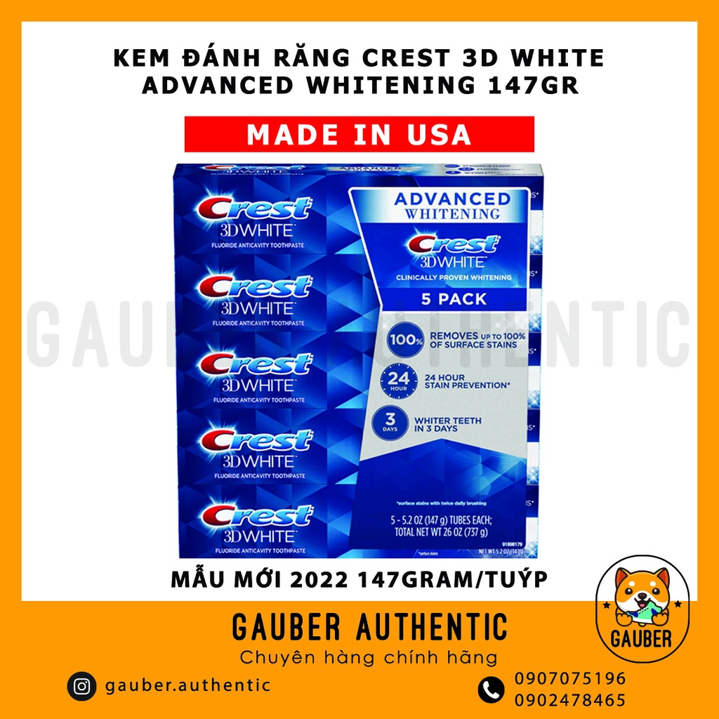 CÓ SẴN] KEM ĐÁNH RĂNG CREST 3D WHITE ADVANCED WHITENING 147G