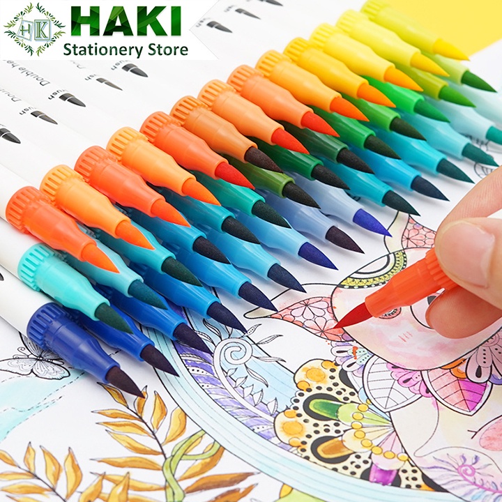 Bút brush 2 đầu bộ 12 cây viết calligraphy HAKI, bút dạ màu marker ...