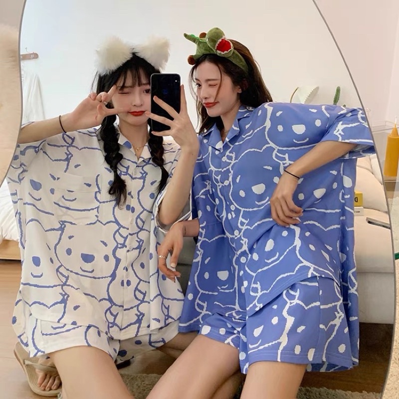 Bộ Đồ Ngủ Nữ Gấu 🦋 Set Pijama Gấu 2 Màu Xinh Mặc Nhà Tay Cộc 🦋 | Shopee  Việt Nam