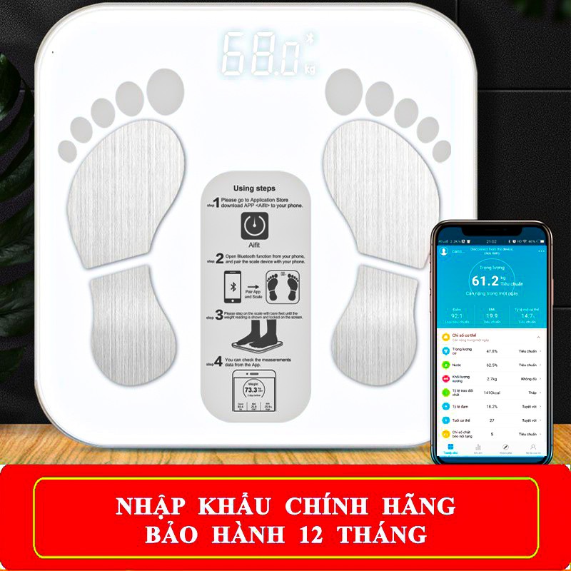 Cân Điện Tử Sức Khỏe Alfit Thông Minh Cao Cấp Body Fat Phân Tích Lượng Mỡ,  Cơ, BMI, BMR, Protein, Canxi App Tiếng Việt | Shopee Việt Nam