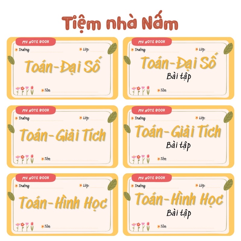 Combo Nhãn Vở Thiết Kế Theo Tên Môn Học, Nhãn Vàng Lá Xanh | Shopee Việt Nam
