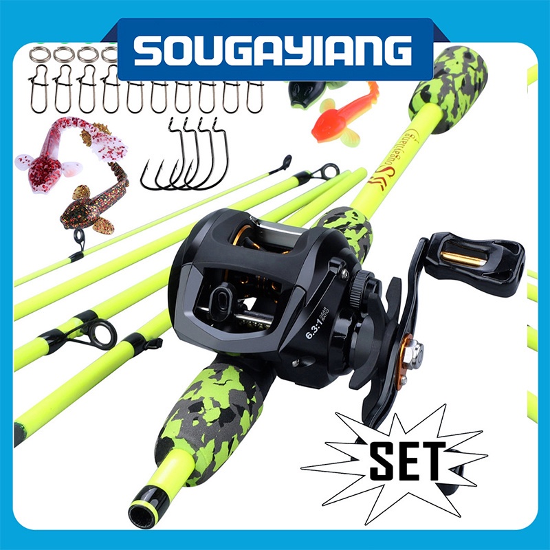 Sougayilang Fishing Rod Reel Lure Hook Connector Combos Casting Fishing  Pole 5 Sections with 13bb Baitcasting Reel Portable Travel Fishing