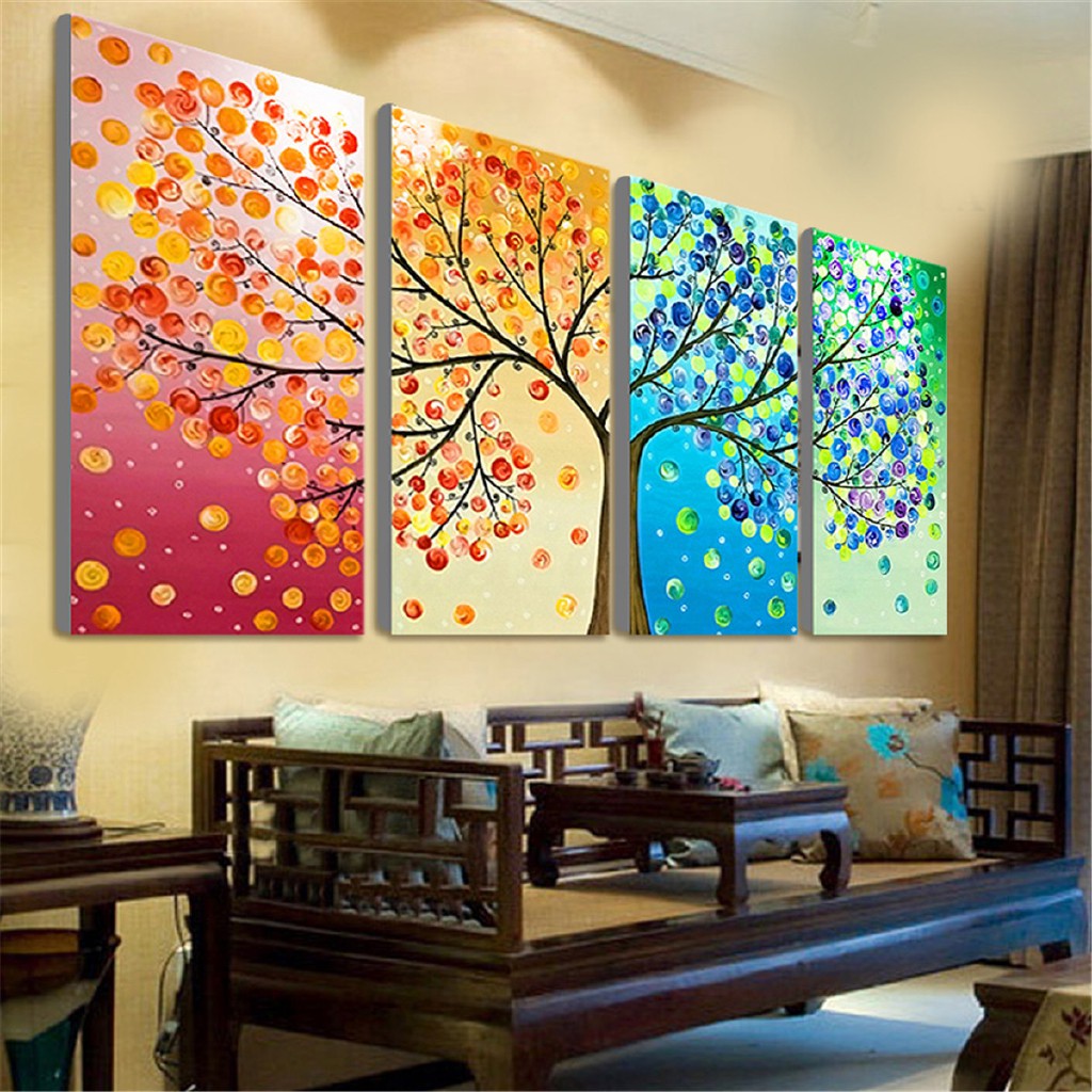 Bộ 4 tranh canvas hình cây 4 mùa dùng trang trí treo tường ...