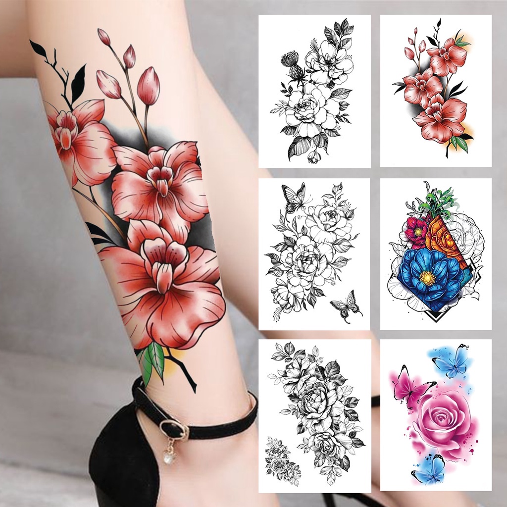 Hình Xăm Dán Tạm Thời Họa Tiết Hoa 3D Nhiều Màu Sắc Chống Thấm Nước Trang  Trí Chân Cho Nữ | Shopee Việt Nam