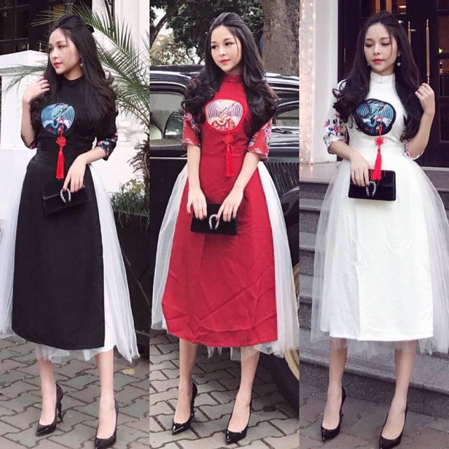 Áo dài cách tân ( kèm chân váy xoè ) | Shopee Việt Nam