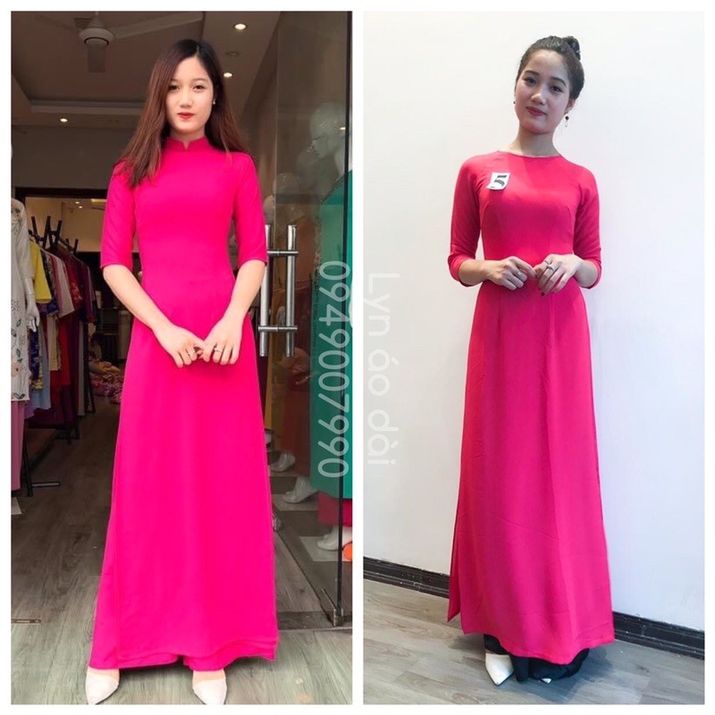 Bộ Áo Dài Lụa Màu Hồng Cánh Sen (2 Kiểu Cổ Áo) | Shopee Việt Nam