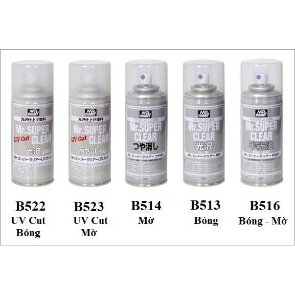 Topcoat sơn phủ bảo vệ mô hình Mr Super Clear UV Cut B513/B514  (B514Y)/B516/B522/B523 (B523Y)