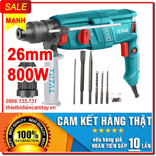 Máy khoan đục (3 chức năng) Total TH308266-2 800W (Tặng kèm 3 mũi ...