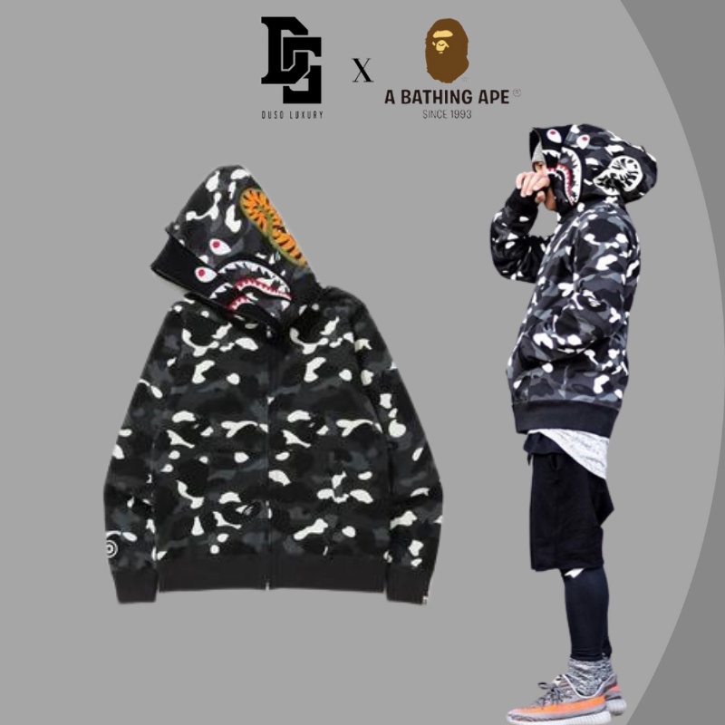 Like.Auth] Áo Hoodie Jacket Bape Shark Camo City 2 mũ SS22, Bape