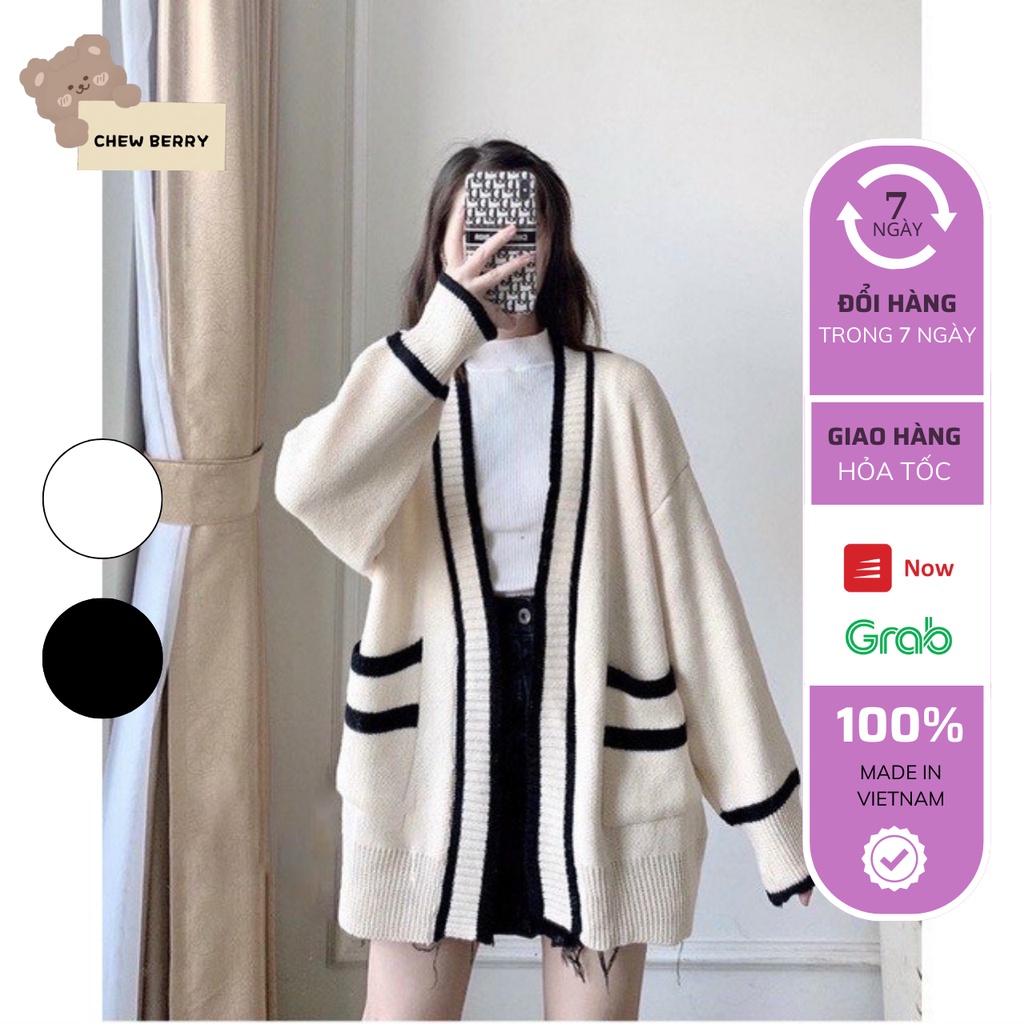 Áo Khoác Cardigan Nỉ Nữ Dày Sọc Đen Trắng Có Túi Form Rộng | Shopee Việt Nam