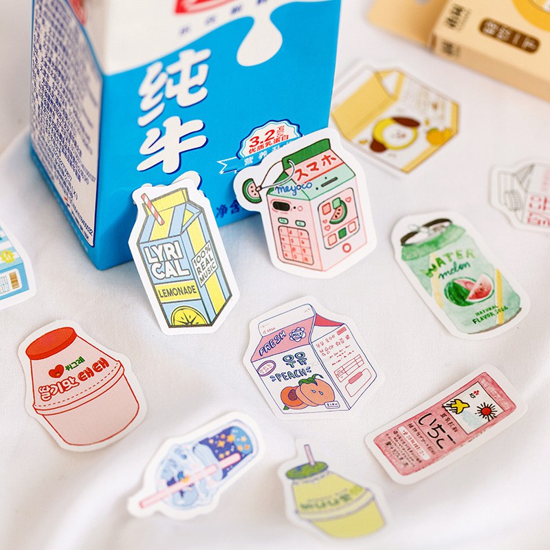 Set 50 miếng dán trang trí sticker nhiều chủ đề (Xanh lá, dâu hồng ...