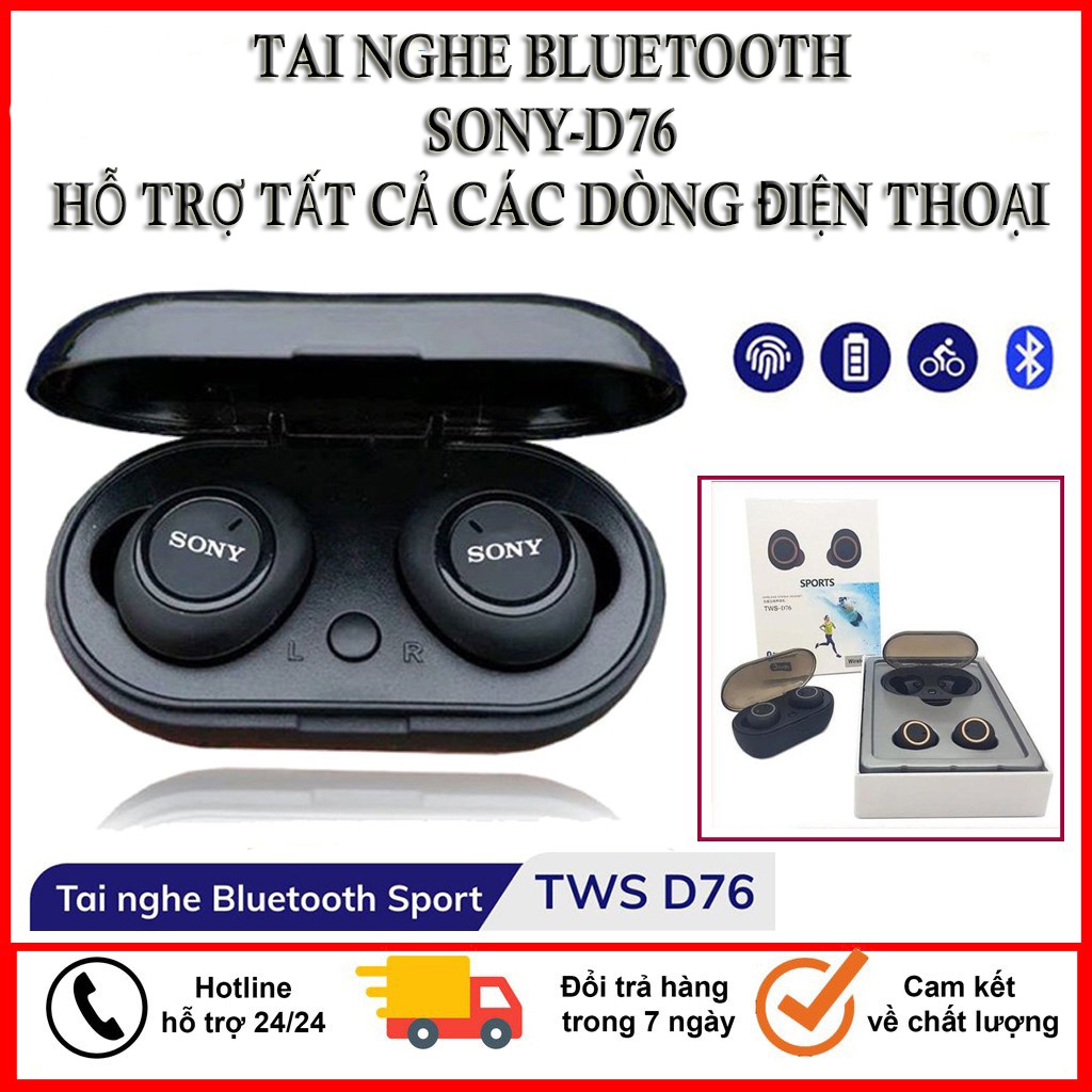 NEW Tai nghe Bluetooth Sony sport TWS D76 R t m Bass treble