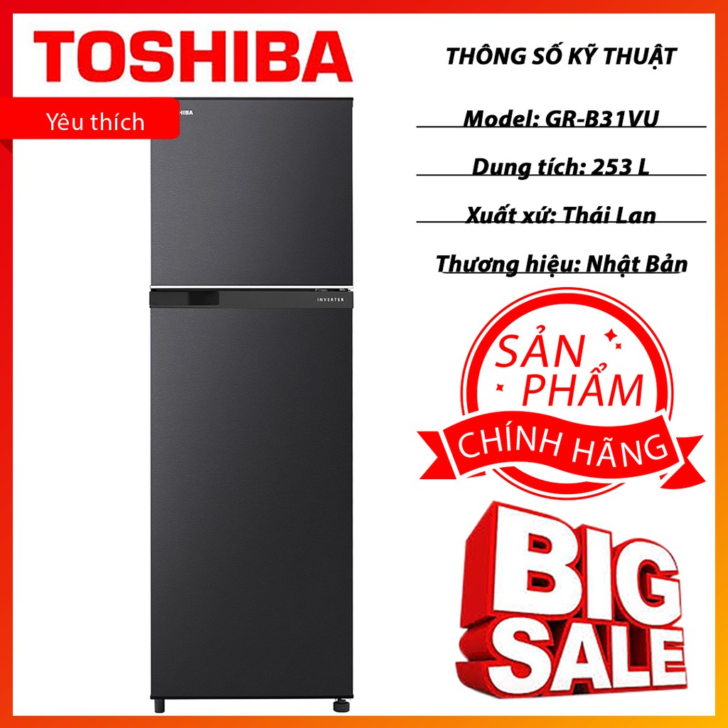 Tủ lạnh Toshiba Inverter 253 lít GR-B31VU (SK) chính hãng