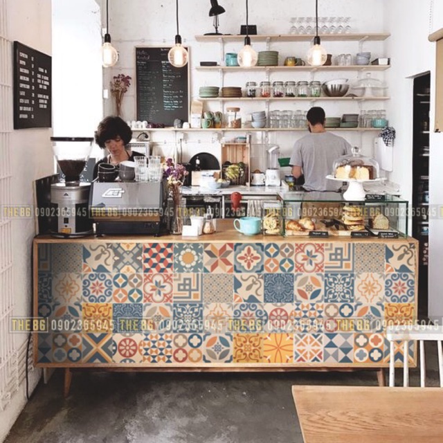 Decal gạch bông dán quầy bar vintage | Shopee Việt Nam