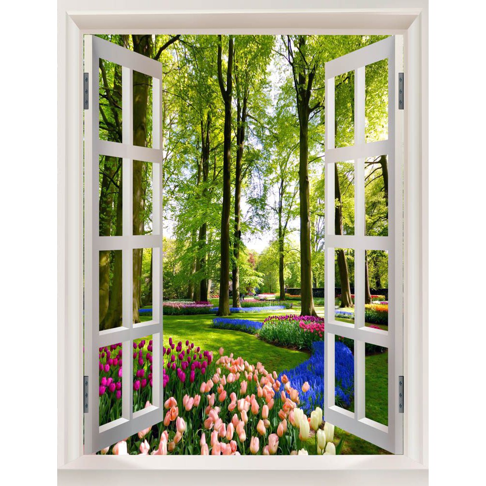 Tranh dán tường 3d Cửa sổ khổ dọc tranh dọc - hoa tulip khổ dọc ở ...