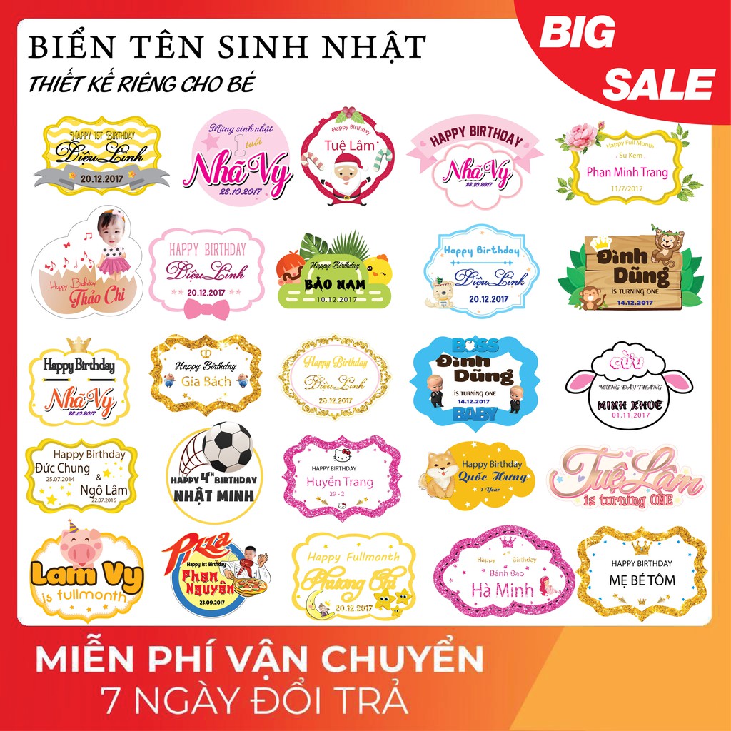 Banner, Bảng tên trang trí sinh nhật dành cho bé yêu, Biển tên có ...