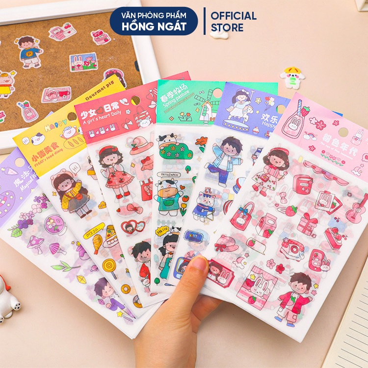 Sticker cute hoạt hình, hình dán cute 4 tờ sticker trang trí sổ ...