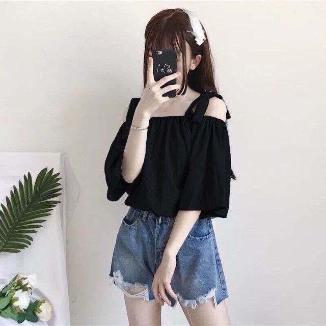 Áo Trễ Vai Cột Nơ Ulzzang | Shopee Việt Nam