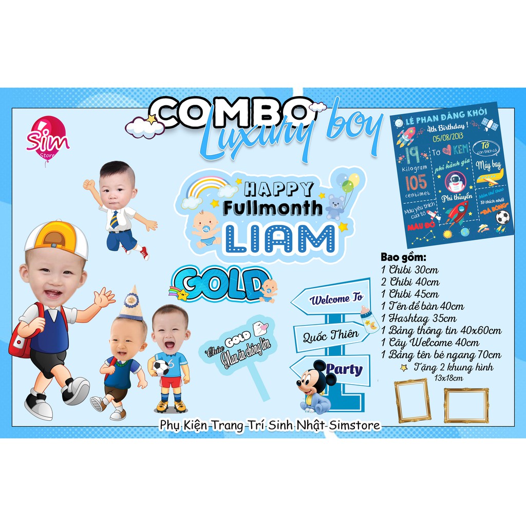 Combo hình chibi, bảng tên, cây welcome, cây số tuổi trang trí ...