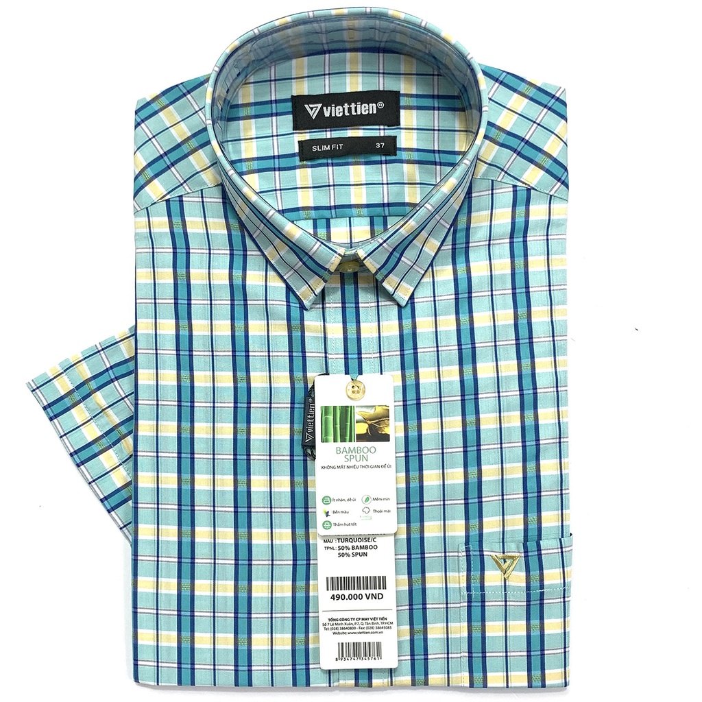 Viettien - Áo Sơ Mi Nam Ngắn Tay Xẻ Tà Lai Ngang 8N3631 Ca Rô Phom Slim Fit  May Ôm Dành Cho Giới Trẻ | Shopee Việt Nam