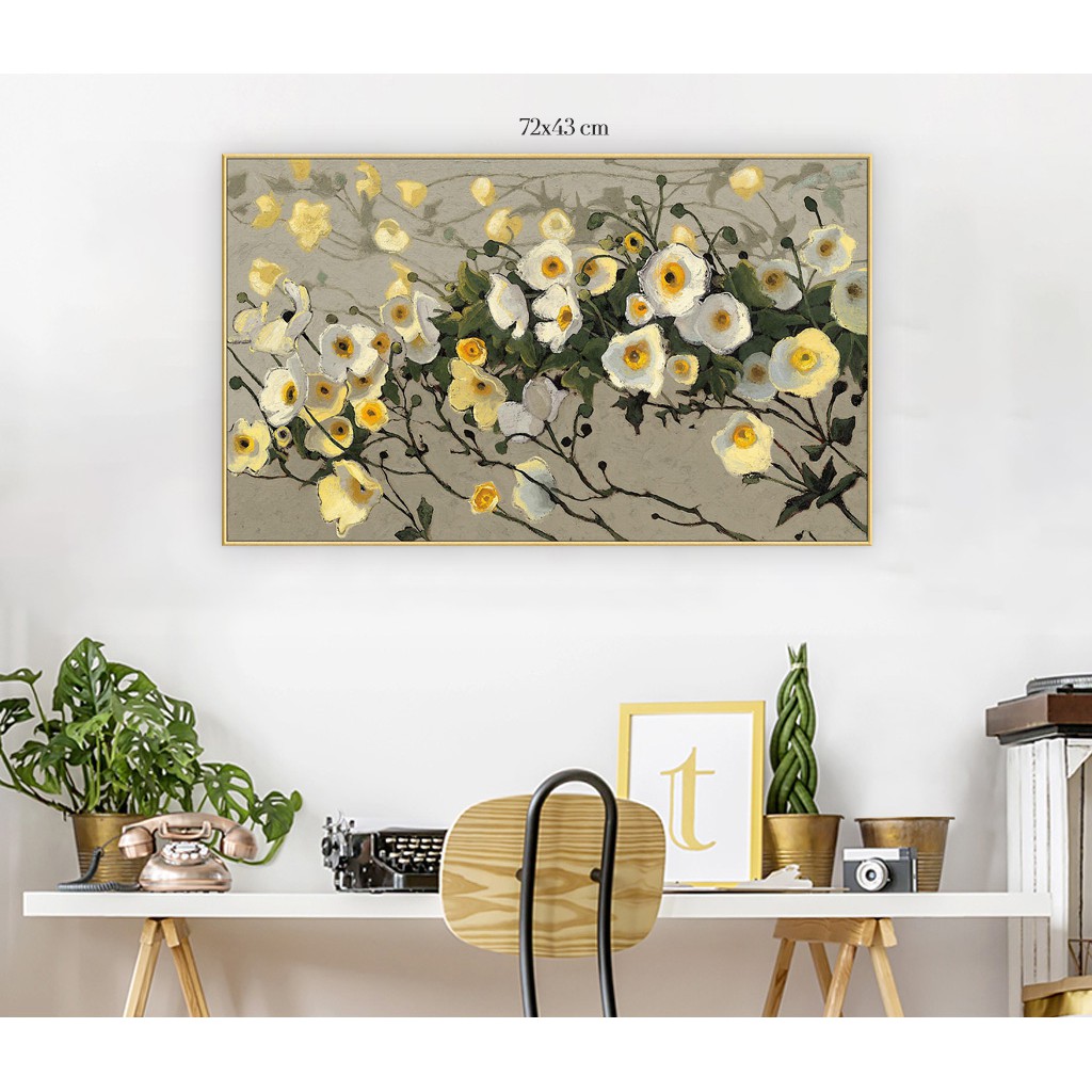 Tranh canvas treo tường hoa trắng vàng khổ ngang VIP3- 72 x 43 cm ...