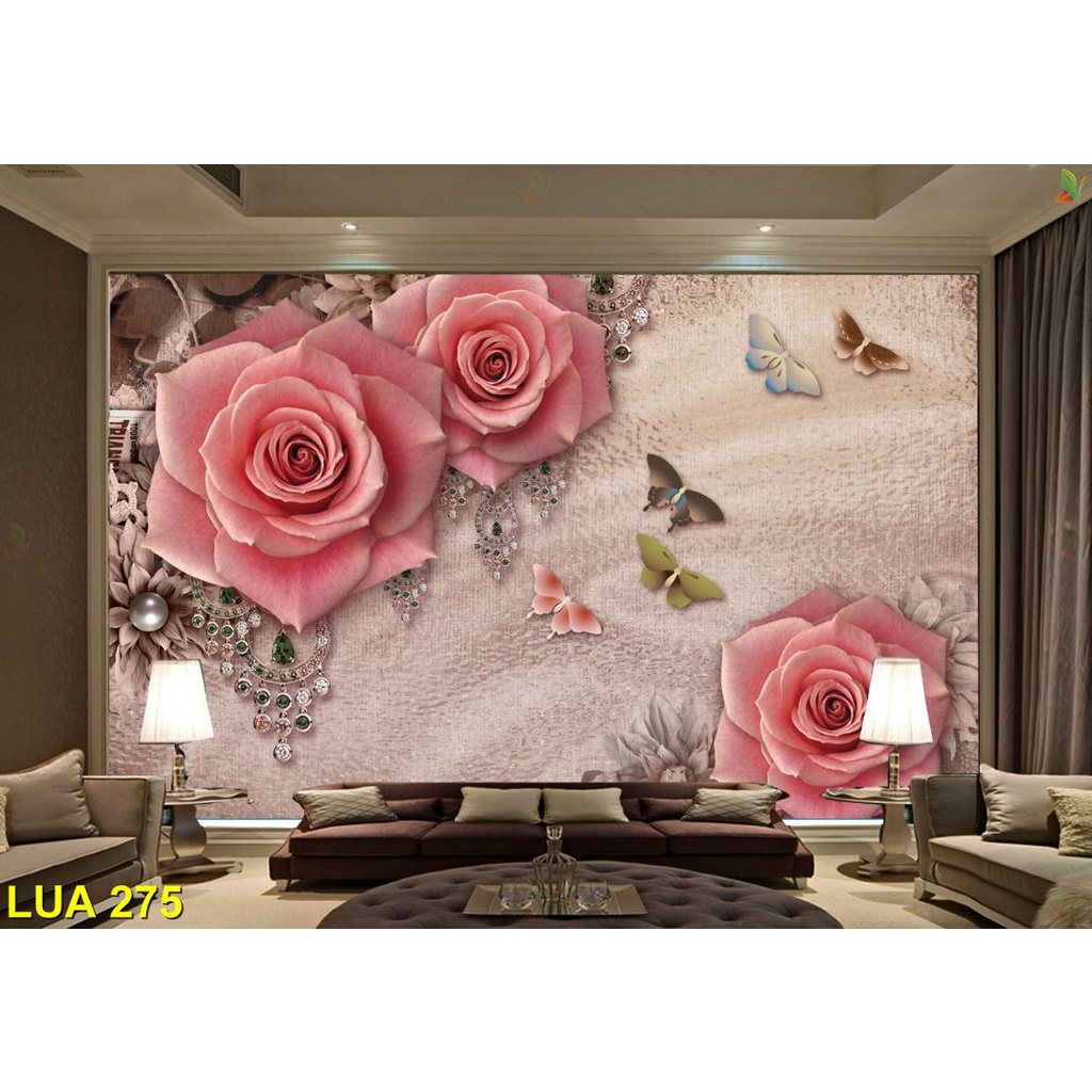 Tranh dán tường 3D hoa hồng đẹp trang trí phòng khách, phòng ngủ ...