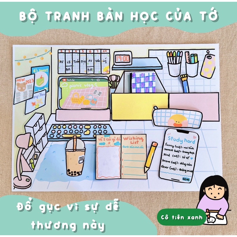 Bộ Tranh Đồ Chơi Giấy Cô Tiên Xanh Trang Trí Bàn Học | Shopee Việt Nam