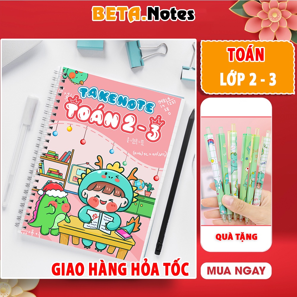 Sổ tay takenote toán 2 3, sổ giấy trang trí sticker lò xo ghi sẵn ...