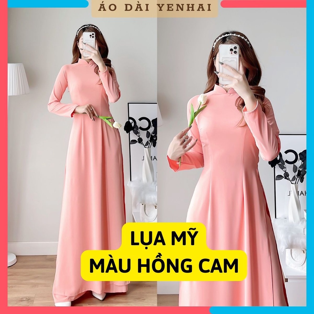 Áo Dài Màu Hồng Cam Trơn Truyền Thống May Sẵn Lụa Mỹ Cao Cấp | B15 | Shopee  Việt Nam