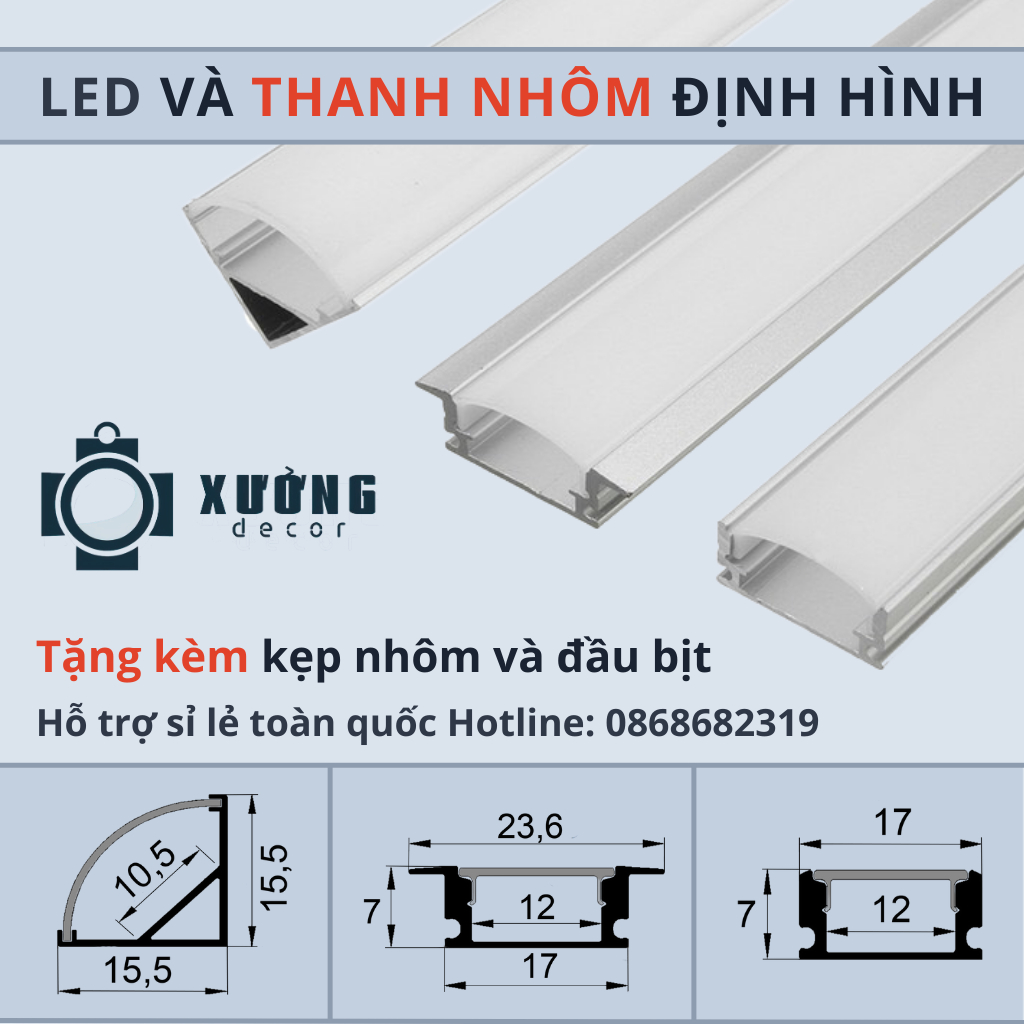 Thanh nhôm led định hình, máng nhôm dùng cho led dán, led thanh ...