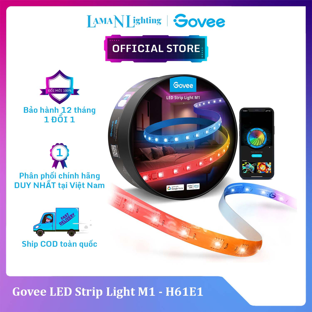 Dây đèn LED Govee LED Strip Light M1 H61E1, 16 triệu màu RGBIC, tùy chỉnh  màu sắc, kết nối dễ dàng