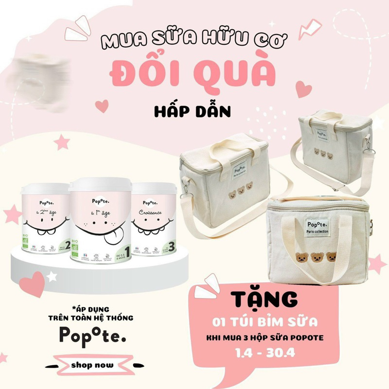 Sữa hữu cơ Popote Bebe 800gram số 1 2 3