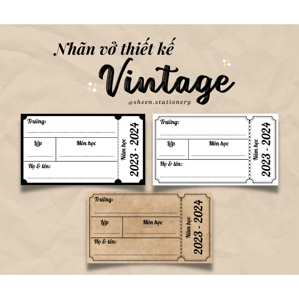 Nhãn Vở Thiết Kế Vintage Phong Cách Vé Cổ Điển | Shopee Việt Nam