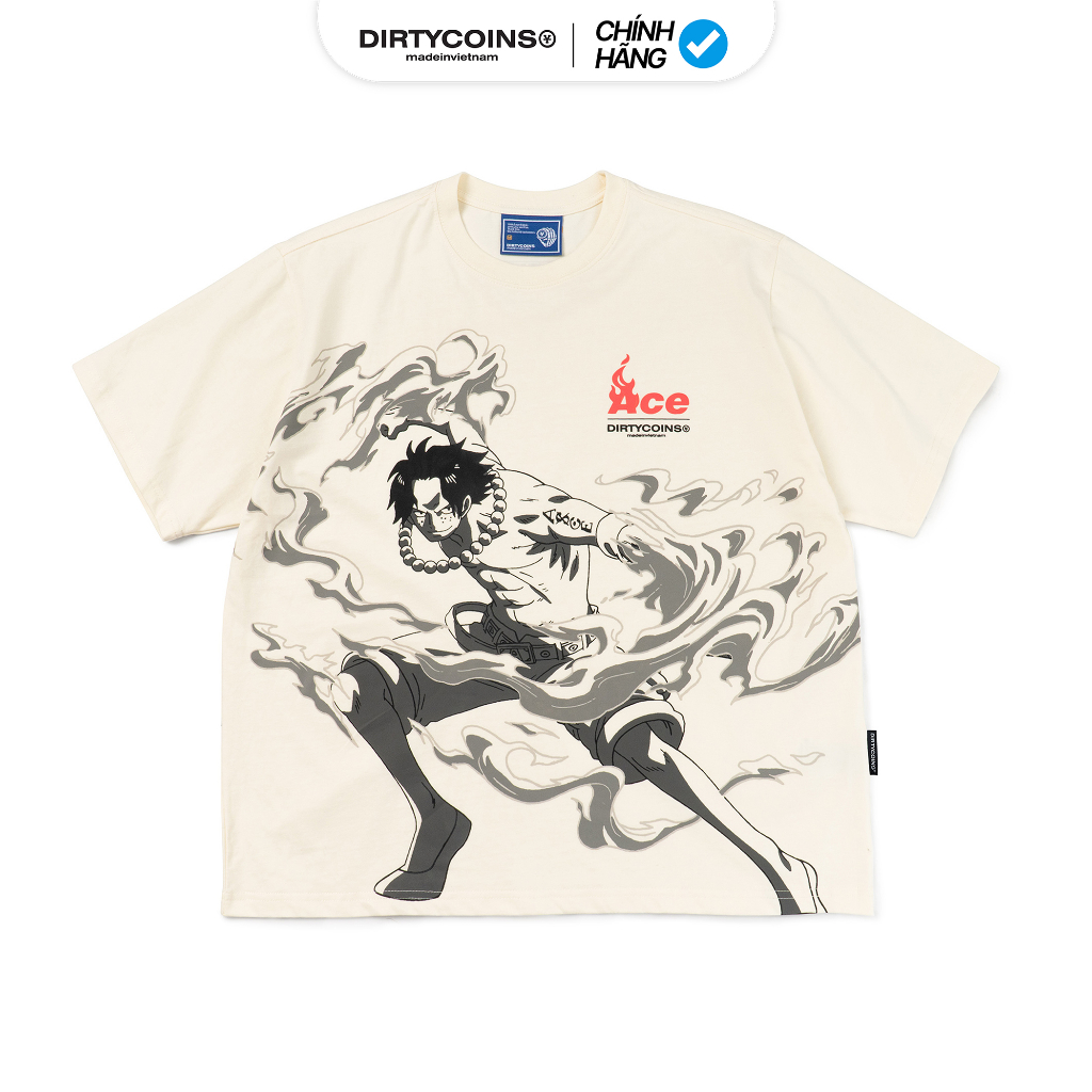 Áo Thun Dirtycoins X One Piece Ace T-Shirt - Cream | Shopee Việt Nam