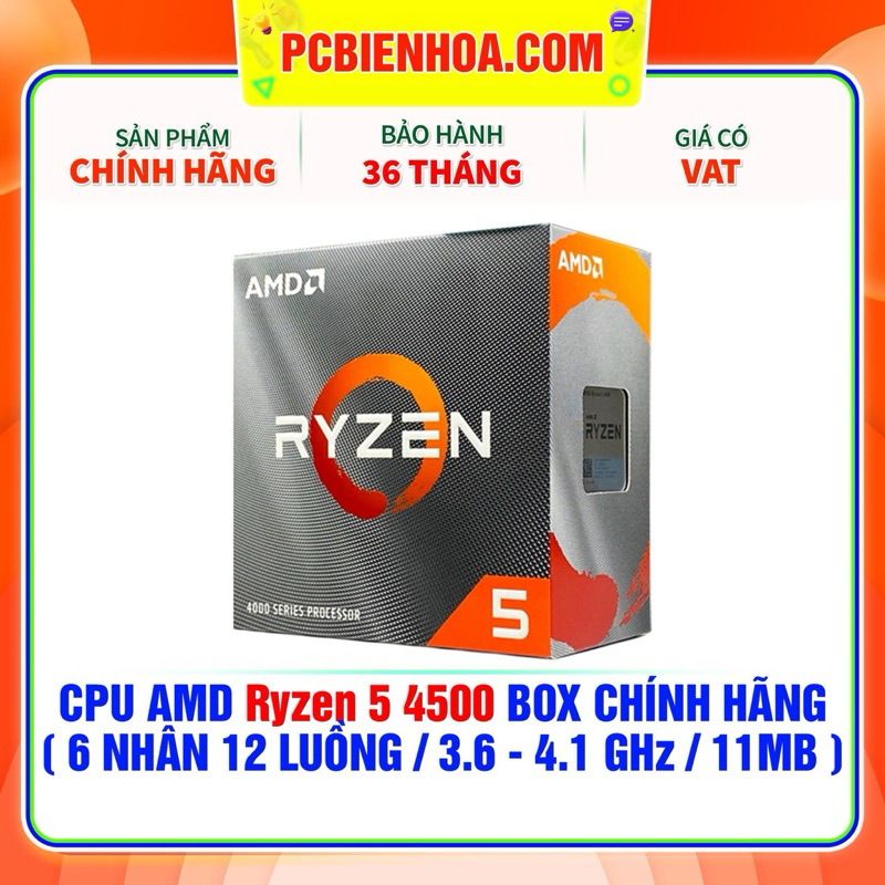 CPU- Bộ vi xử lí AMD RYZEN 5 4500 ( 6 NHÂN 12 LUỒNG / 3.6 - 4.1 GHZ / 11MB  ) - hàng chính hãng 36T